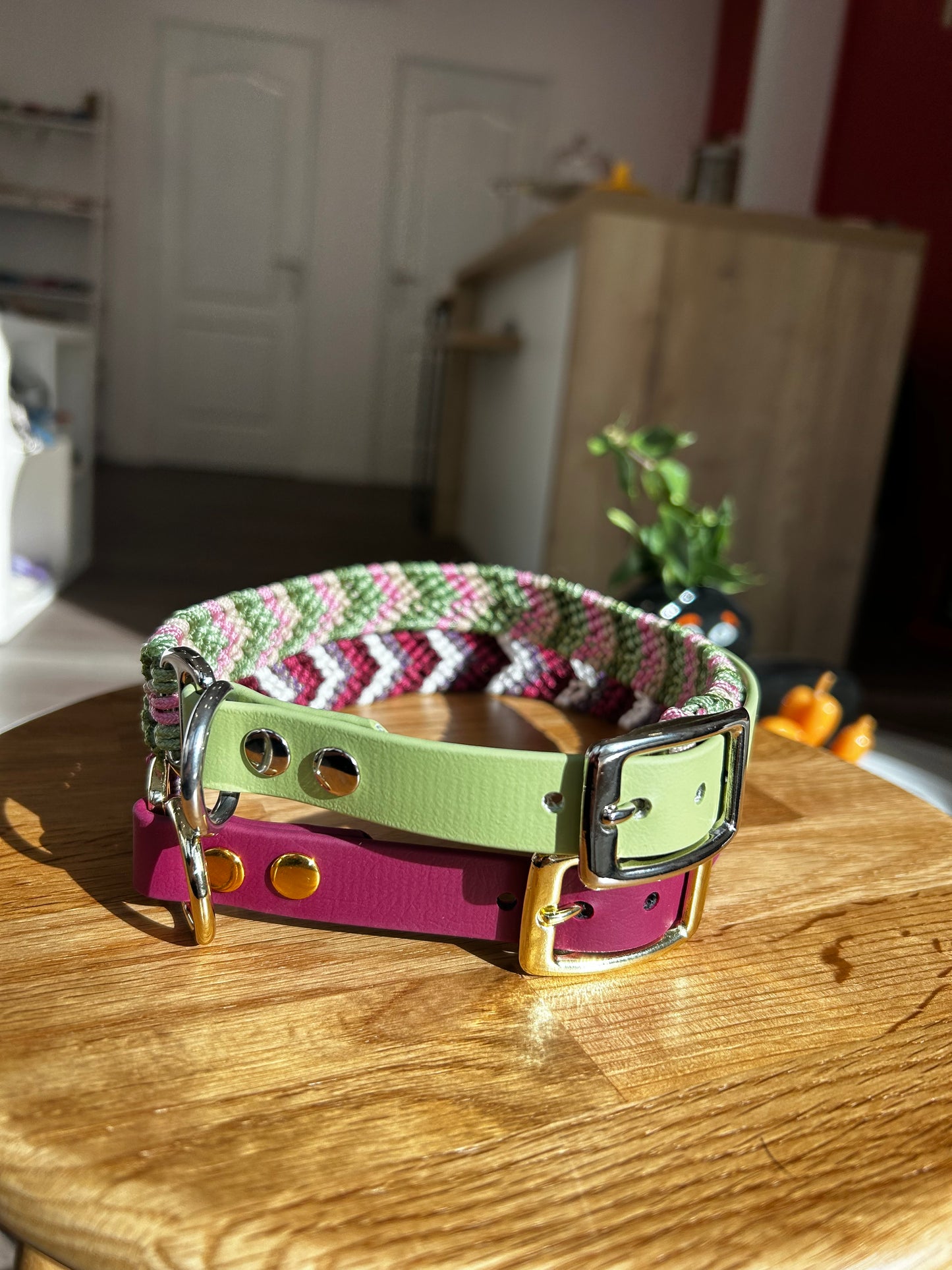 COLLIER POUR CHIEN - Opale vert et rose