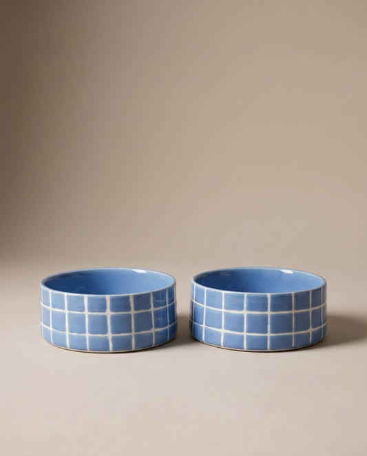 LOT DE 2 GAMELLES EN CÉRAMIQUE - Pool bleu