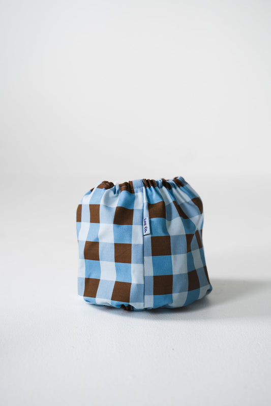 SNOOD EN COTON - Carreaux bleus et marrons